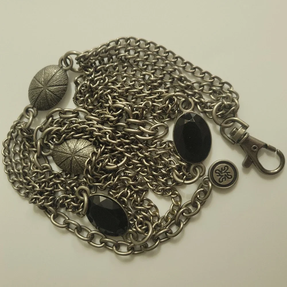 Simply Vera Silver Multi Strand Chain Belt with Black Stones 39 Inch Whimsigoth